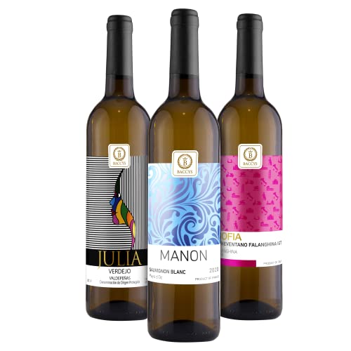 BACCYS Probierset Weißwein 3 Flaschen á 0,75l, Probierpaket aus trockenen Weißweinen mit den Weinsorten Julia Sofia Manon von BACCYS