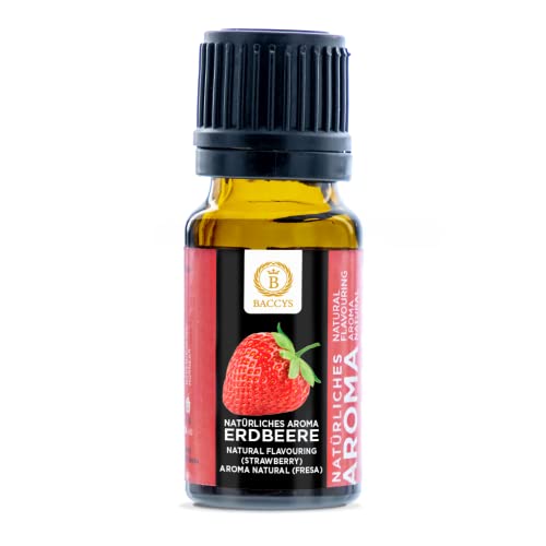 BACCYS natürliches Aroma Erdbeere 10ml, aromatische Tropfen mit intensivem Aroma für Getränke und zum Backen, vegan, zuckerfrei von BACCYS