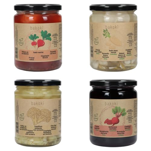 BAKOKI Premium eingelegtes Gemüse - Radieschen, Blumenkohl mit Kurkuma, Rote Bete, Rettich - 4 x 480g (4er Pack) von BAKOKI