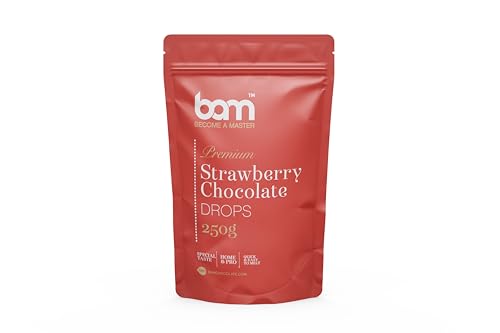 BAM Premium Chocolate Drops mit Geschmack, Callets, Chips zum Schmelzen, Backen für Zuhause und Profi (Erdbeer-Schokolade, 250 g) von BAM