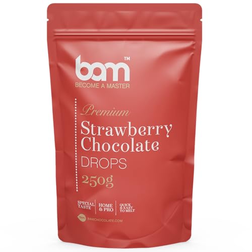 BAM Schokolade Drops mit Geschmack, Tropfen, Callets zum Schmelzen, Backen für Zuhause und Profi (Erdbeer-Schokolade, 250 g) BAM Schokolade Drops mit Geschmack, Tropfen, Callets zum Schmelzen, Backen für Zuhause und Profi (Erdbeer-Schokolade, 250 g) von BAM