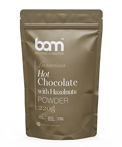 BAM Luxuriöse Heiße Schokolade Pulver Getränkemischung, 220 g, 7 Portionen (Schoko-Haselnuss) von BAM
