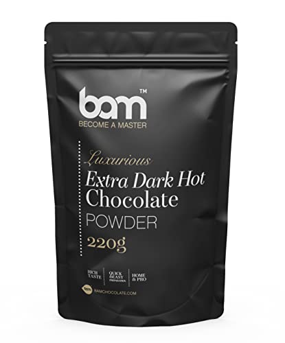 BAM Luxuriöse Heiße Schokolade Pulver Getränkemischung, 220 g, 7 Portionen (Extra dunkle Schokolade, 34% Kakao) von BAM