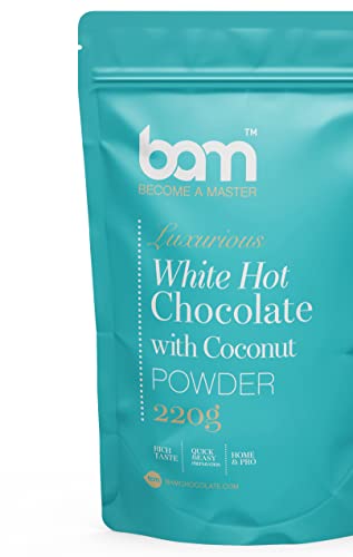 BAM Luxuriöse Heiße Schokolade Pulver Getränkemischung, 220 g, 7 Portionen (Weiße Schokolade mit Kokosnuss) von BAM