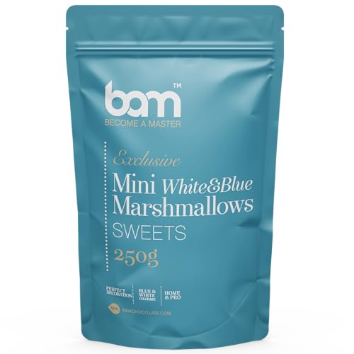 BAM Mini Marshmallows, Tortenstreusel, Ideal zum Dekorieren von Torten, 250 g (Blau und Weiß) von BAM