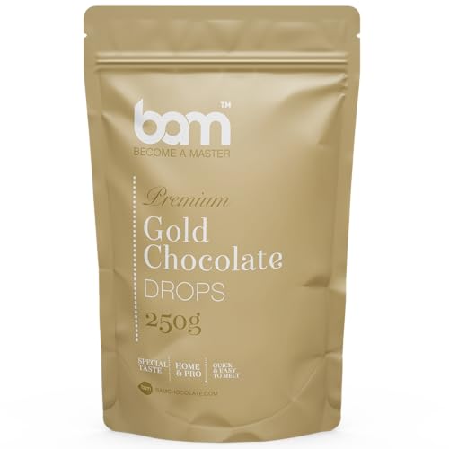 BAM Schokolade Drops mit Geschmack, Tropfen, Callets zum Schmelzen, Backen für Zuhause und Profi (Gold Caramel Schokolade, 250 g) von BAM