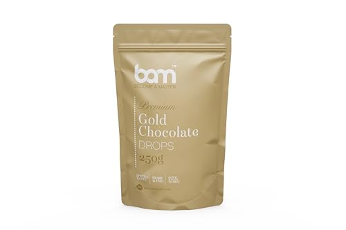 BAM Premium Chocolate Drops mit Geschmack, Callets, Chips zum Schmelzen, Backen für Zuhause und Profi (Gold Caramel Schokolade, 250 g) von BAM