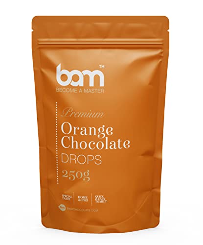 BAM Premium Chocolate Drops mit Geschmack, Callets, Chips zum Schmelzen, Backen für Zuhause und Profi (Orange Schokolade, 250 g) von BAM