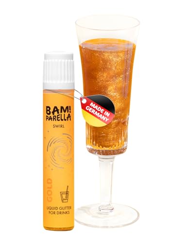 Bam!Parella Flüssiger Essbarer Glitzer für Getränke Gold Swirl | Weltneuheit 2024 | Perfekt für deine Party | Glitzer Getränke, Cocktail Glitzer, Glitter Spritz | Geschmacksneutral von BAMPARELLA