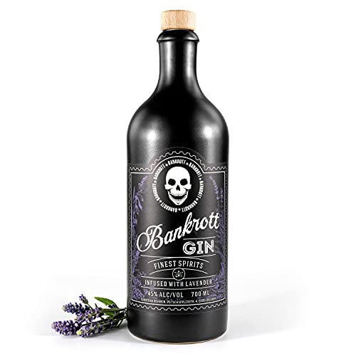 Bankrott Lavendel Gin, finest Spirits, 0,5-0,7 l, 45% Vol, Western Style, Lavendel, Kerbel, Löwenzahn in einer schwarzen Tonflasche (0,7 l) von Bankrott