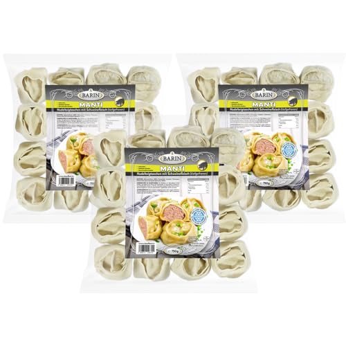 BARIN-Set: 3 x MANTI mit Schweinefleisch, Gesamt Netto 2,25 kg, Handgefertigte Teigtaschen mit Hackfleisch und Zwiebeln, Tiefgefrorenes Fertiggericht, Ideal für Großfamilien BARIN-Set: 3 x MANTI mit Schweinefleisch, Gesamt Netto 2,25 kg, Handgefertigte Teigtaschen mit Hackfleisch und Zwiebeln, Tiefgefrorenes Fertiggericht, Ideal für Großfamilien von BARIN