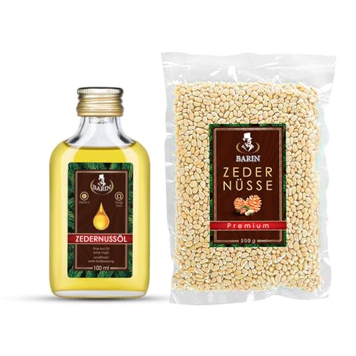 BARIN Sibirien SET Zedernussöl 100ml kaltgepresst unrafiniert und Zedernüsse Premium 500g Geschenkset Superfood Omega 3 6 9 Vitamine Naturprodukt Gesunde Ernährung Nussöl Geschenk BARIN Sibirien SET Zedernussöl 100ml kaltgepresst unrafiniert und Zedernüsse Premium 500g Geschenkset Superfood Omega 3 6 9 Vitamine Naturprodukt Gesunde Ernährung Nussöl Geschenk von BARIN