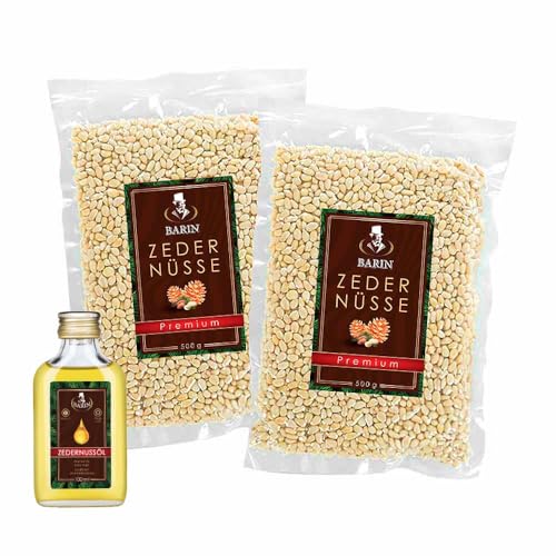 BARIN Doppelpack sibirische Zedernüsse Premium 2 x 500 g, Nuss, gesunder Snack, Zedernkerne, Superfood, Pinienkerne + BARIN Zedernussöl, 100ml BARIN Doppelpack sibirische Zedernüsse Premium 2 x 500 g, Nuss, gesunder Snack, Zedernkerne, Superfood, Pinienkerne + BARIN Zedernussöl, 100ml von BARIN