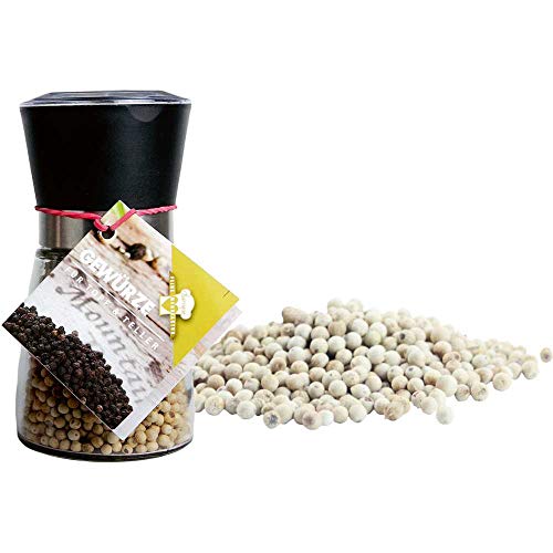 Pfeffer, weiß, ganz in Pfeffermühle Vegan BARRIQUE-Feine Manufaktur Deutschland 100g-Glas Pfeffer, weiß, ganz in Pfeffermühle Vegan BARRIQUE-Feine Manufaktur Deutschland 100g-Glas von Barrique