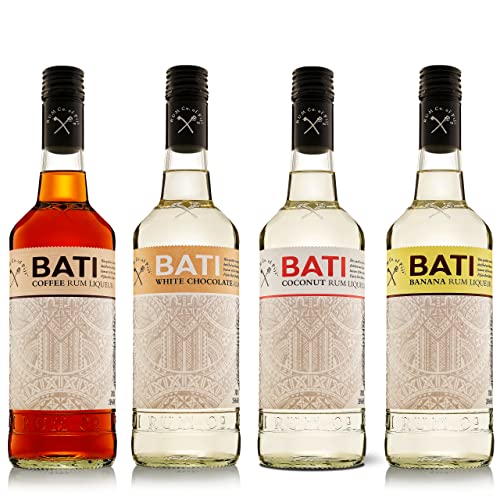 BATI Fiji Rum Liqueur Set 4 Flaschen à 700 ML, 25% (Coffee, Banana, Coconut, White Chocolate) von BATI