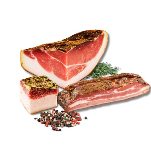 BAVAREGOLA Speck Spezialitäten Probierset - Südtiroler Speck, Pancetta und Lardo Salzspeck von Viktor Kofler im Set - herzhaftes Geschenk für Männer von BAVAREGOLA