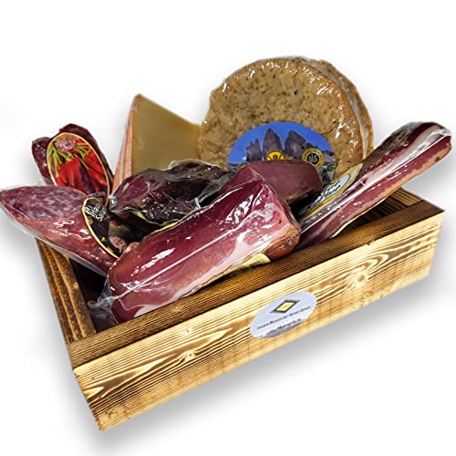 BAVAREGOLA Südtirol Geschenkekiste XXL mit 8 Südtiroler Spezialitäten - Präsentkorb gefüllt mit Speck, Käse, Salami, Pancetta & Schinken - Schmankerl Geschenk für Männer & Frauen von BAVAREGOLA