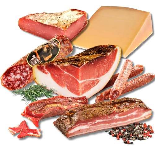 BAVAREGOLA Südtiroler Spezialitäten Schlemmerpaket - 7 Schmankerl in einem Set - Südtiroler Speck, Käse, Salami, Pancetta & Schinken von BAVAREGOLA