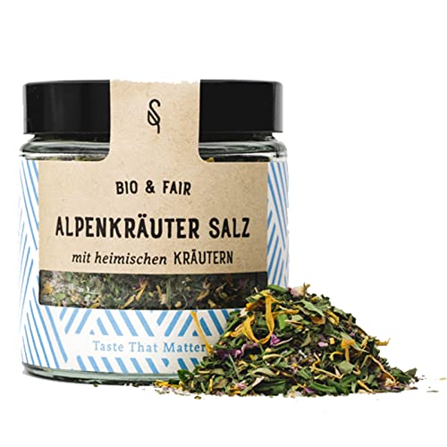 SoulSpice BIO Alpenkräuter Salz 85g - natürliches Premium Kräutersalz - Gewürz für Fleisch, Fisch und Gemüse - Zubehör zum Grillen und Kochen von BAVAREGOLA