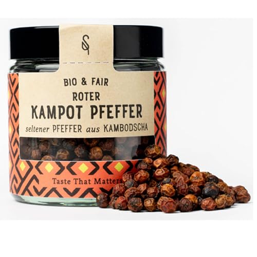 SoulSpice Bio Kampot Pfeffer rot 60g - Exklusiver roter Bio Pfeffer aus Kambodscha - ganze Pfefferkörner für die Mühle von BAVAREGOLA