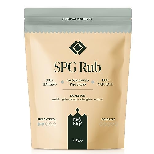 BBQ KING - S.P.G. Rub Pack à 250 Gr, Salt Pepper Garlic Dry Rub Bbq Ideal für Barbecue und Grill, Gewürzset Cucina 100% Made in Italy, Gewürzmischung Salzbasis, Pfeffer und Knoblauch BBQ KING - S.P.G. Rub Pack à 250 Gr, Salt Pepper Garlic Dry Rub Bbq Ideal für Barbecue und Grill, Gewürzset Cucina 100% Made in Italy, Gewürzmischung Salzbasis, Pfeffer und Knoblauch von BBQ KING SPICES ARE ALWAYS THE SECRET
