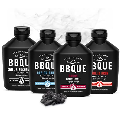 BBQUE Baconlicious 4er Vorteilspack (Original, Grill & Buchenholz, Chili & Kren, Bacon) 4x 400ml Barbecue-Saucen von BBQUE