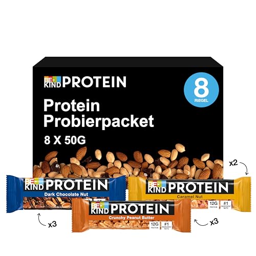 BE-KIND PROTEIN Riegel Probierpaket, Als Geschenk-Idee zu Ostern oder gesunde Oster-Süßigkeit, Mit 3 Sorten: Crunchy Peanut Butter, Dark Chocolate Nut, Caramel Nut, 8 x 50 g von BE-KIND