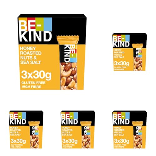 BE-KIND, Honig Müsliriegel, Gluten Frei, Snack, Honey Roasted Nuts & Sea Salt, 3 x 30 g (Packung mit 5) von BE-KIND