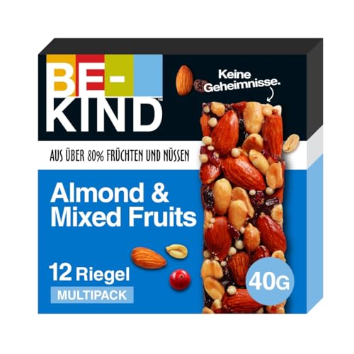BE-KIND Riegel, glutenfreie Snack-Riegel, Almond & Mixed Fruits, hoher Ballaststoffgehalt, ohne künstliche Farb-, Aroma- oder Konservierungsstoffe, 12 x 40g von BE-KIND