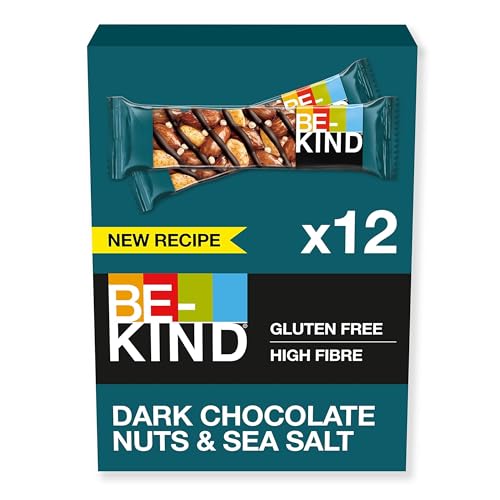 BE-KIND Riegel, glutenfreie Snack-Riegel, Dark Chocolate Nuts & Sea Salt, hoher Ballaststoffgehalt, ohne künstliche Farb-, Aroma- oder Konservierungsstoffe, 12 x 40g von BE-KIND