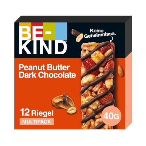 BE-KIND, Erdnuss Müsliriegel, Gluten Frei, Snack, Peanut Butter Dark Chocolate, 12 x 40 g von BE-KIND