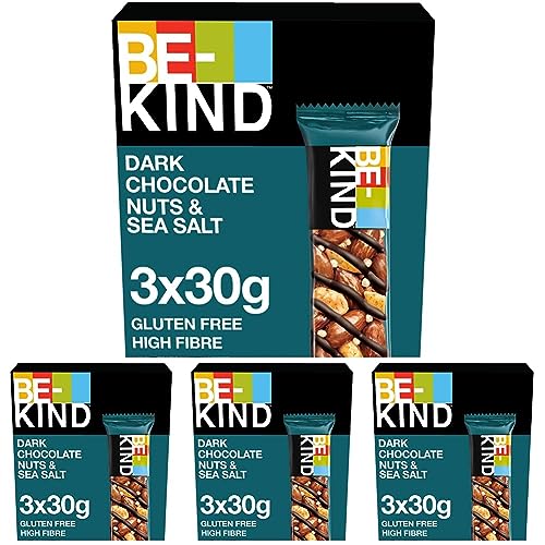 BE-KIND | Schokolade Müsliriegel | Gluten Frei Gesunder Snack | Dark Chocolate Nuts & Sea Salt | 3 x 30 g (Packung mit 4) von BE-KIND