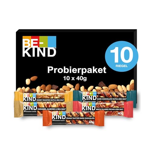 BE-KIND Riegel,glutenfreie Probierpaket, Honey Roasted Nuts & Sea Salt, Maple Glazed Pecan & Sea Salt, Dark Chocolate Nuts & Sea Salt, Peanut Butter Dark Chocolate, Caramel Almond & Sea Salt 10 x 40g von BE-KIND