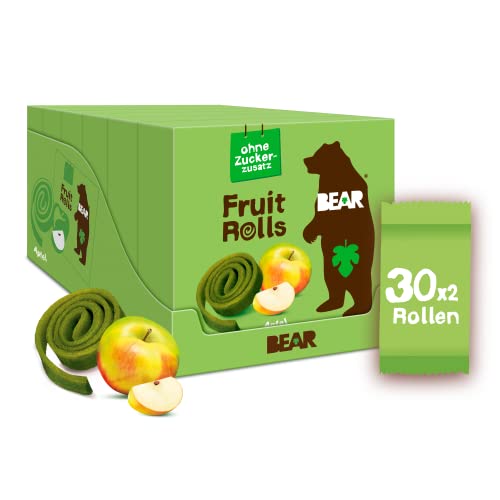 BEAR Fruchtrollen Apfel | 100% Natürliche Inhaltsstoffe | Ohne Zusatz von Zucker | Gesunder Snack für Kinder & Erwachsene | 30 Beutel x 20g | 600g, Grün von BEAR