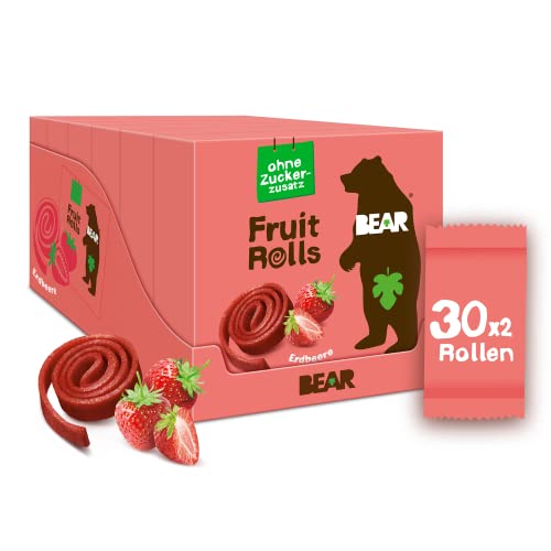 BEAR Fruchtrollen Erdbeere | 100% Natürliche Inhaltsstoffe | Ohne Zusatz von Zucker | Gesunder Snack für Kinder & Erwachsene | 30 Beutel x 20g | 600g von BEAR