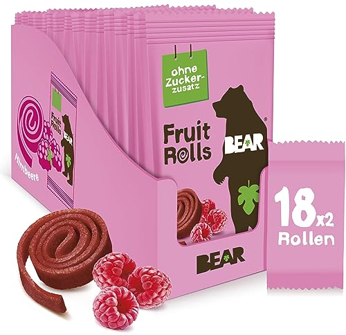 BEAR Fruchtrollen Himbeere | 100% Natürliche Inhaltsstoffe | Ohne Zusatz von Zucker | Gesunder Snack für Kinder & Erwachsene | 18 Beutel x 20g | 360g von BEAR