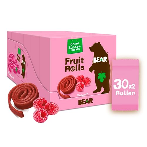 BEAR Fruchtrollen Himbeere | 100% Natürliche Inhaltsstoffe | Ohne Zusatz von Zucker | Gesunder Snack für Kinder & Erwachsene | 30 Beutel x 20g | 600g von BEAR