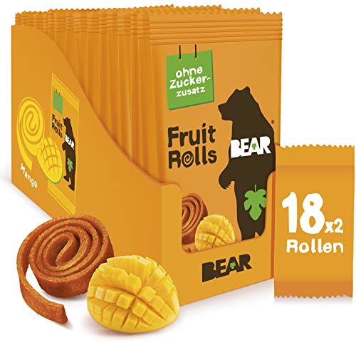 BEAR Fruchtrollen Mango | 100% Natürliche Inhaltsstoffe | Ohne Zusatz von Zucker | Gesunder Snack für Kinder & Erwachsene | 18 Beutel x 20g | 360g, Gelb BEAR Fruchtrollen Mango | 100% Natürliche Inhaltsstoffe | Ohne Zusatz von Zucker | Gesunder Snack für Kinder & Erwachsene | 18 Beutel x 20g | 360g, Gelb von BEAR