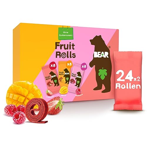 BEAR Fruchtrollen Mixbox | 100% Natürliche Inhaltsstoffe | Ohne Zusatz von Zucker | Gesunder Snack für Kinder & Erwachsene | 24 Beutel x 20g | 480g von BEAR