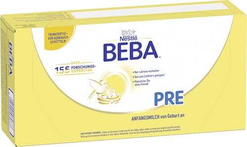 BEBA PRE Anfangsmilch trinkfertig, von Geburt an, nur Laktose, ohne Palmöl, 32er Pack (32 x 90ml) von BEBA