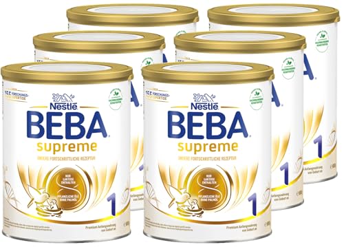 BEBA SUPREME 1 Anfangsmilch von Geburt an, Babynahrung , nur Laktose, ohne Palmöl, 6er Pack (6 x 800g) von BEBA
