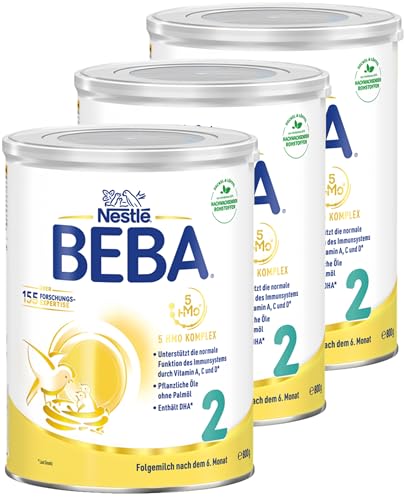 BEBA 2 Folgemilch nach dem 6. Monat, Babynahrung mit 5 HMO Komplex, nur Laktose, ohne Palmöl, 3er Pack (3 x 800g) von BEBA