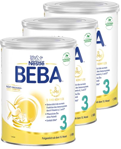 BEBA 3 Folgemilch ab dem 10. Monat, Babynahrung mit 5 HMO Komplex, nur Laktose, ohne Palmöl, 3er Pack (3 x 800g) von BEBA