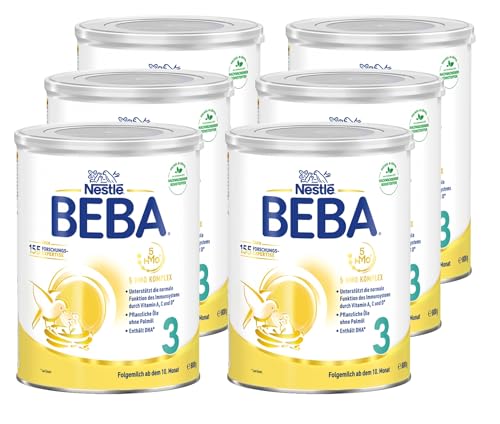 BEBA 3 Folgemilch ab dem 10. Monat, Babynahrung mit 5 HMO Komplex, nur Laktose, ohne Palmöl, 6er Pack (6 x 800g) von BEBA