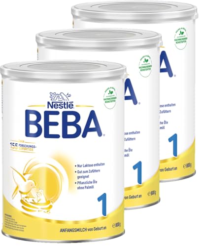 BEBA 1 Anfangsmilch von Geburt an, Babynahrung, nur Laktose, ohne Palmöl, 3er Pack (3 x 800g) von BEBA