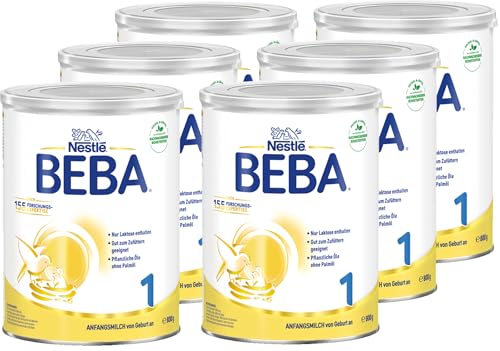 BEBA 1 Anfangsmilch von Geburt an, Babynahrung, nur Laktose, ohne Palmöl, 6er Pack (6 x 800g) von BEBA