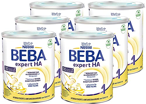 Nestlé BEBA EXPERT HA 1 Hydrolysierte Anfangsnahrung für Babys mit erhöhtem Allergie-Risiko, Baby-Milchpulver von Geburt an, 6er Pack (6 x 800g) von BEBA