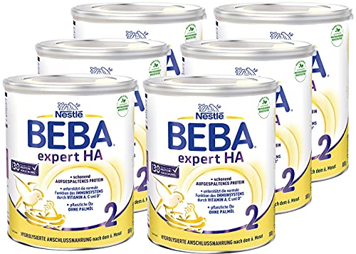 Nestlé BEBA EXPERT HA 2 Hydrolysierte Folgenahrung nach dem 6. Monat, Baby-Milchpulver zur Unterstützung des Immunsystems, 6er Pack (6 x 800g) von BEBA
