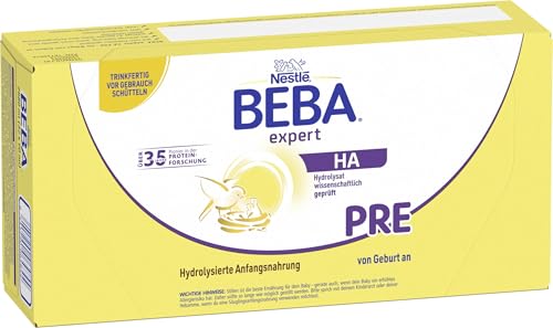 Nestlé BEBA EXPERT HA PRE Hydrolysierte Anfangsnahrung, Säuglingsnahrung von Geburt an, 32er Pack (32 x 90ml) von BEBA