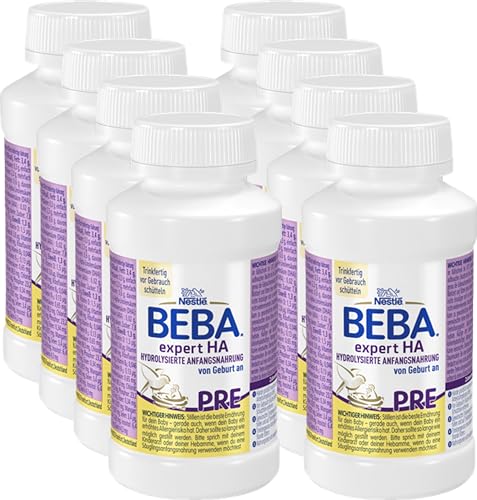 BEBA Nestlé BEBA EXPERT HA PRE Hydrolysierte Anfangsnahrung, Säuglingsnahrung von Geburt an, 8er Pack (8 x 200ml) von BEBA